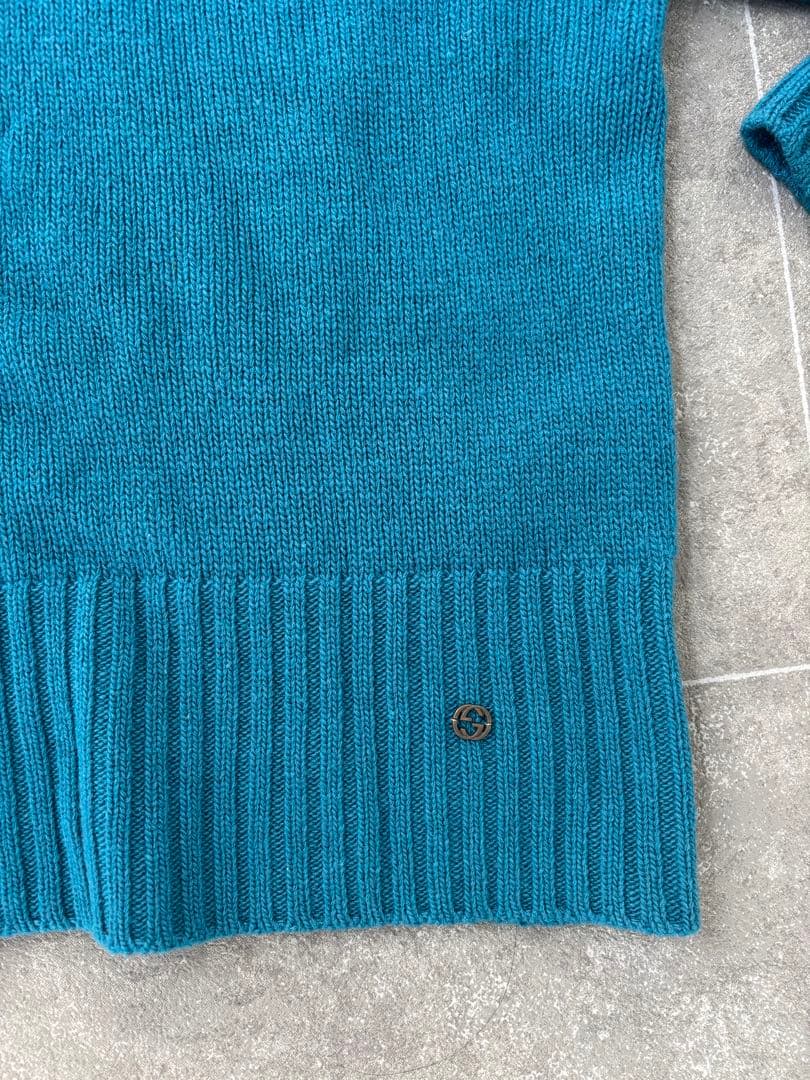 GUCCI ターコイズ クルーネックニット★レディースOK ★GGプレート付き