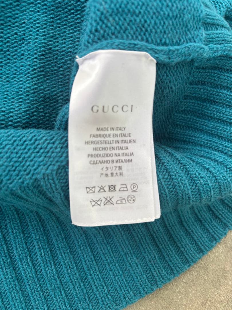 GUCCI ターコイズ クルーネックニット★レディースOK ★GGプレート付き