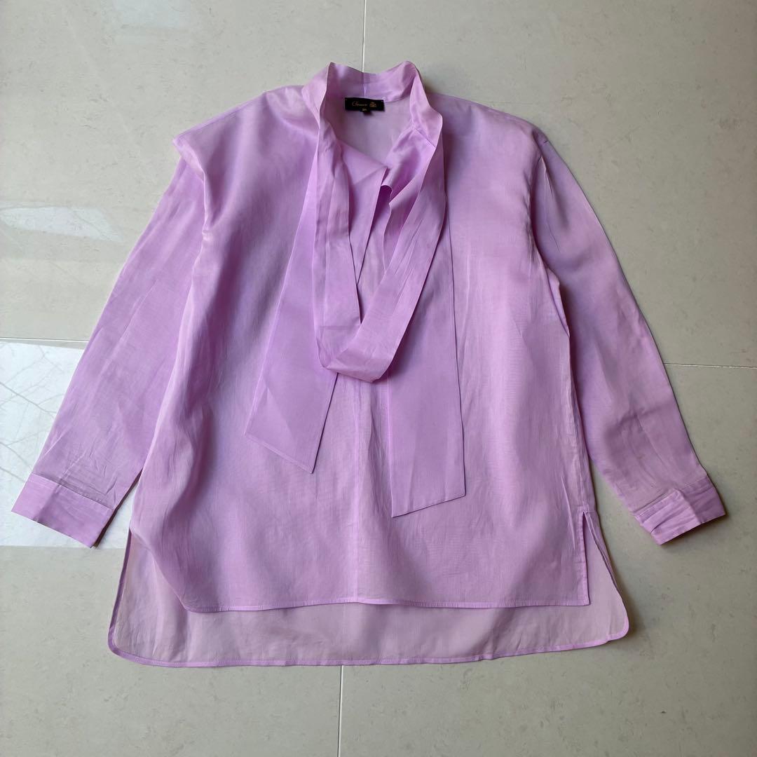 ドゥロワー 7万円 オーガンジー素材リボンシャツ ブラウス Drawer L