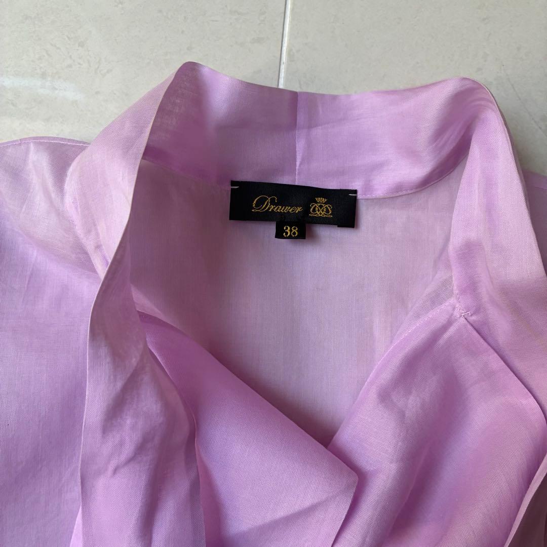 ドゥロワー 7万円 オーガンジー素材リボンシャツ ブラウス Drawer L