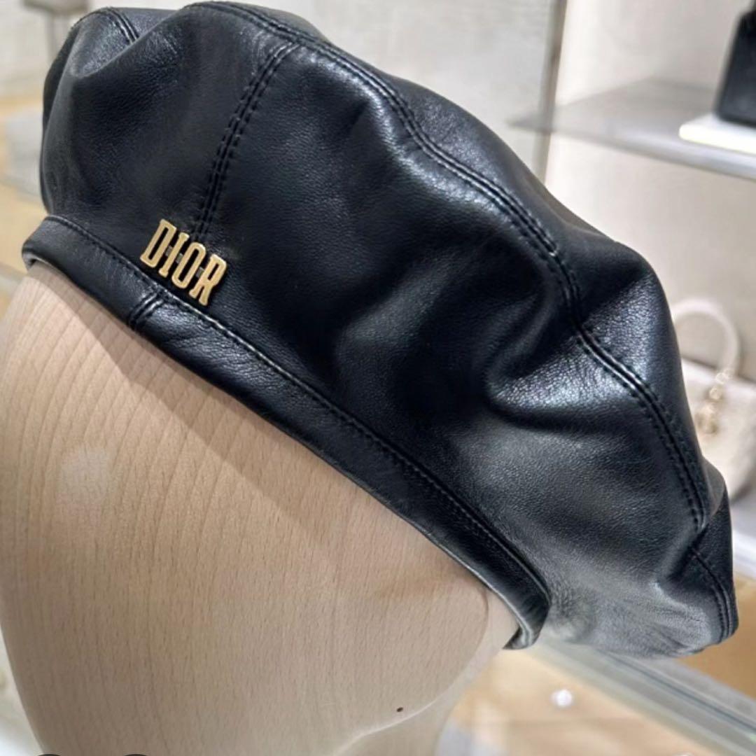 ディオール レザー ビー ベレー帽 レディース ブラック ゴールド