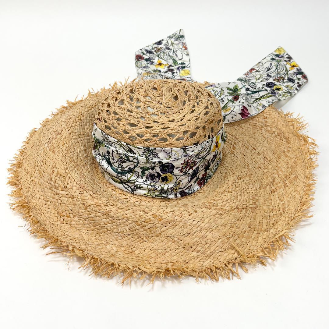 美品 GUCCI ラフィアハット フローラ リボン 339074 L 麦わら帽子