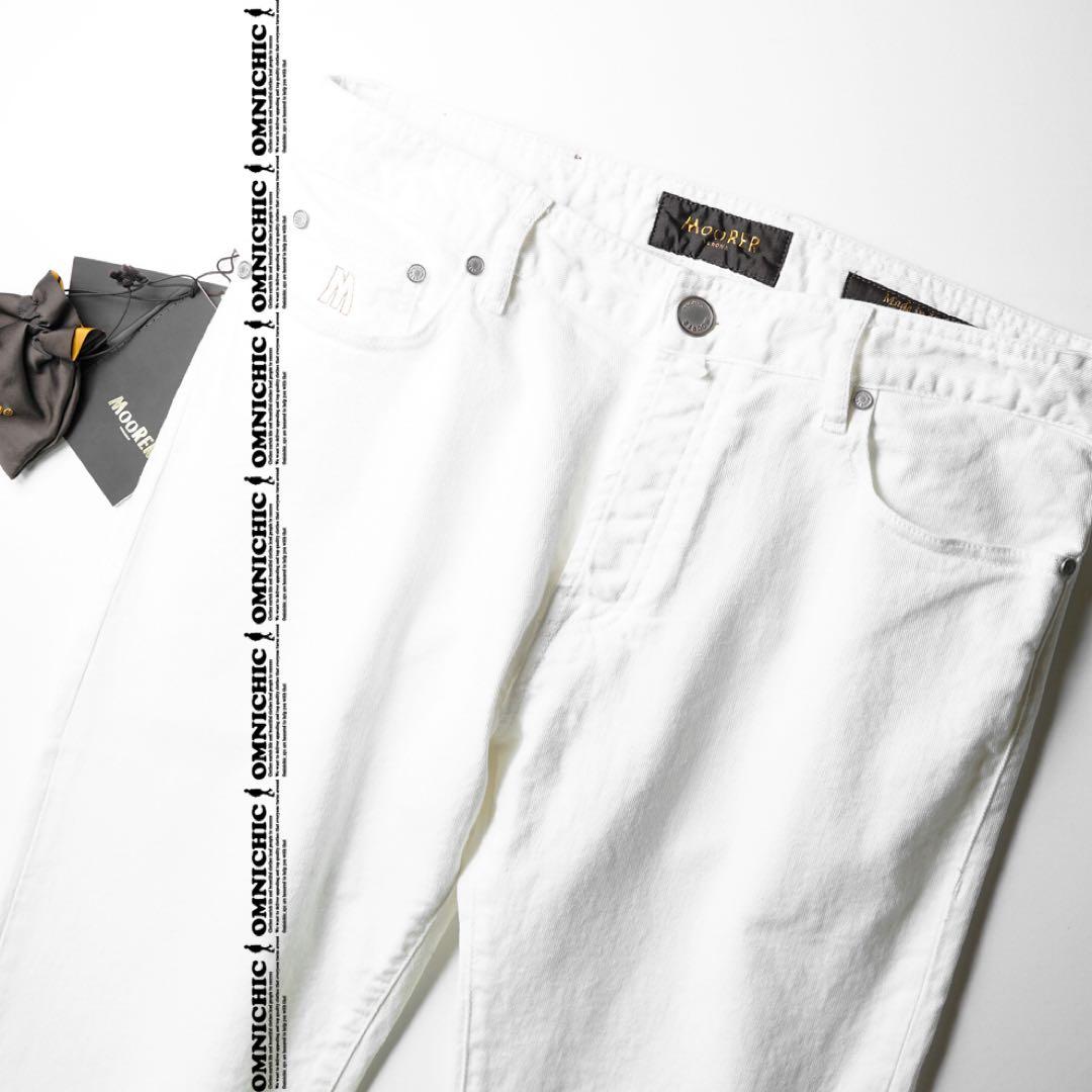 LEON記載MOORERムーレーPAVEL ホワイトストレッチデニム33/W88