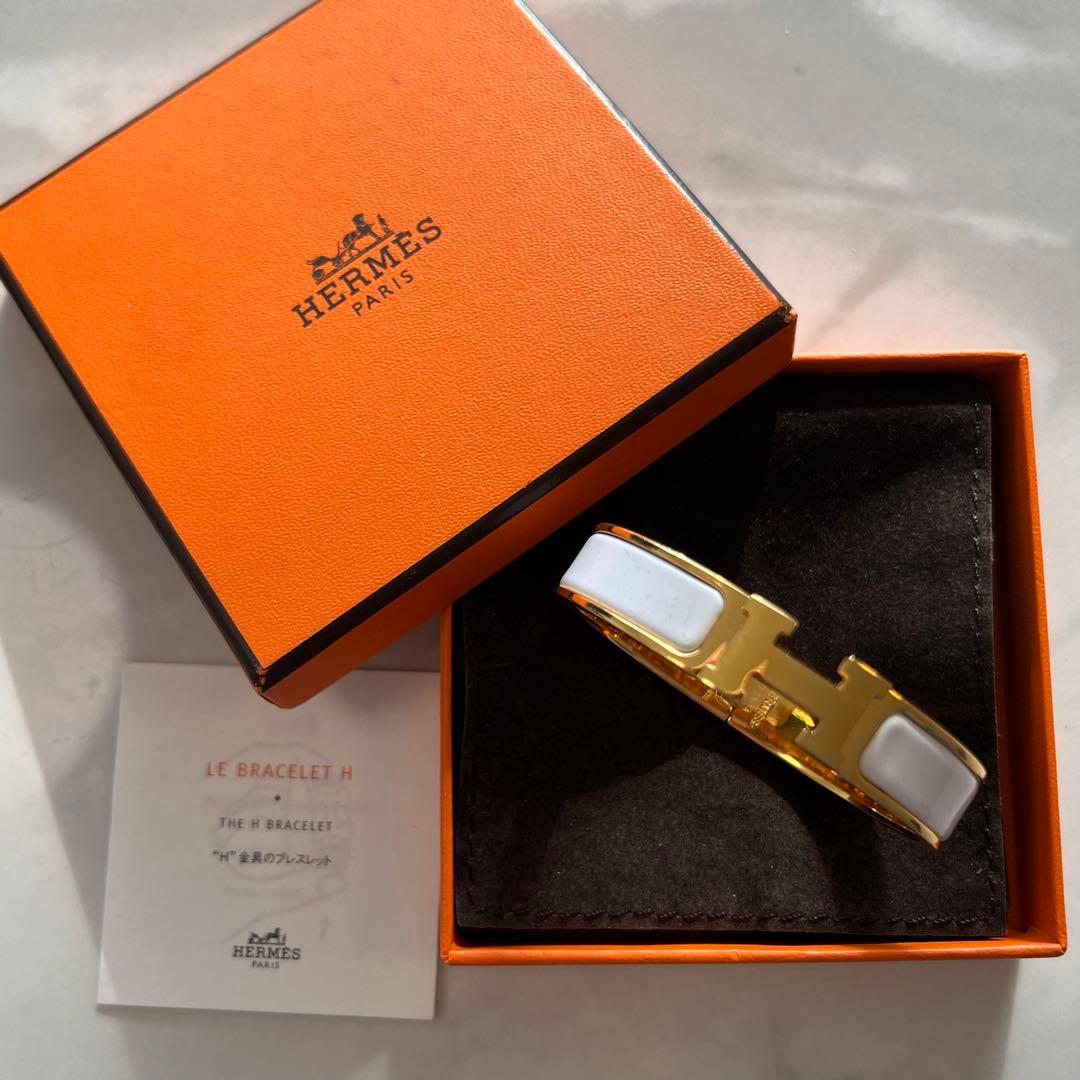 エルメス　クリッククラック　ホワイト×ゴールド金具