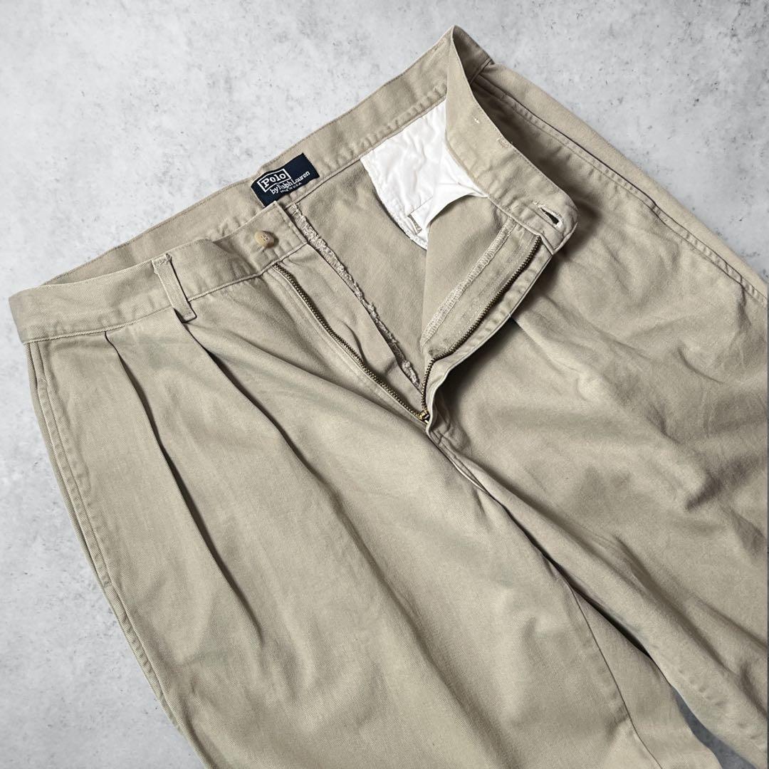 90s00sヴィンテージUSA製ポロバイラルフローレンポロチノベージュW33古着