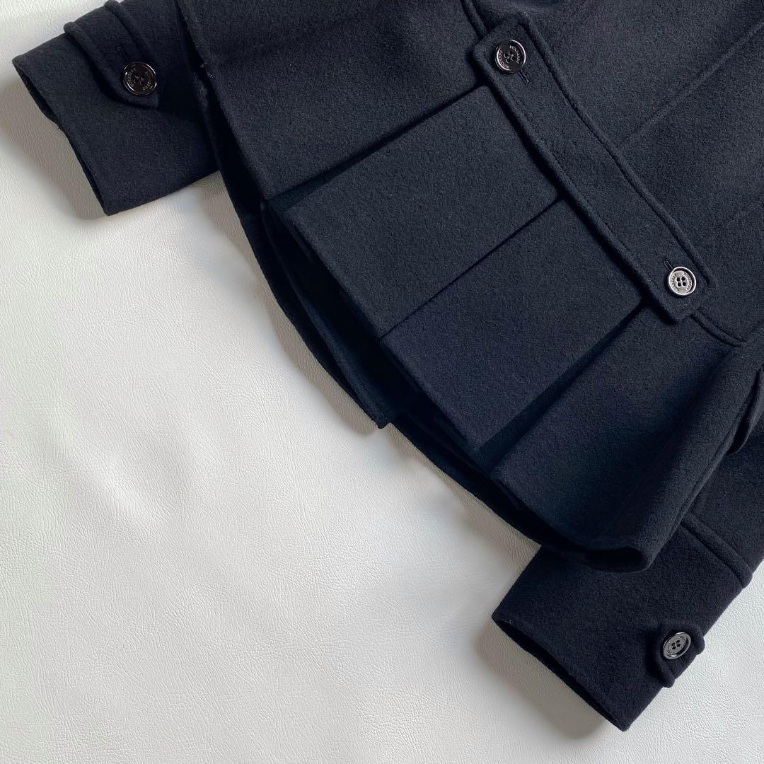 【美品/大きいサイズ44】バーバリー メガチェック ペプラム ダッフルコート 黒