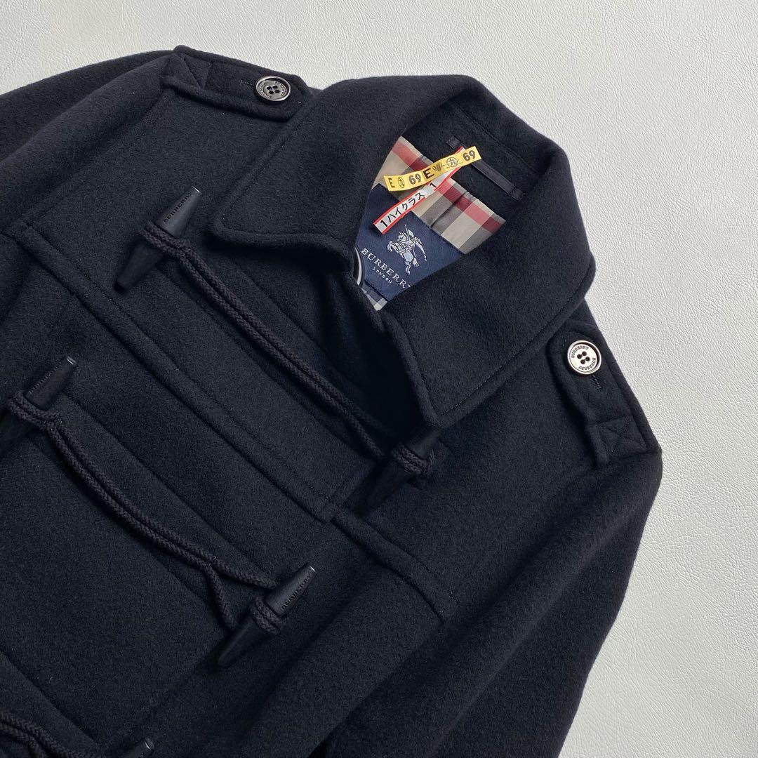 【美品/大きいサイズ44】バーバリー メガチェック ペプラム ダッフルコート 黒