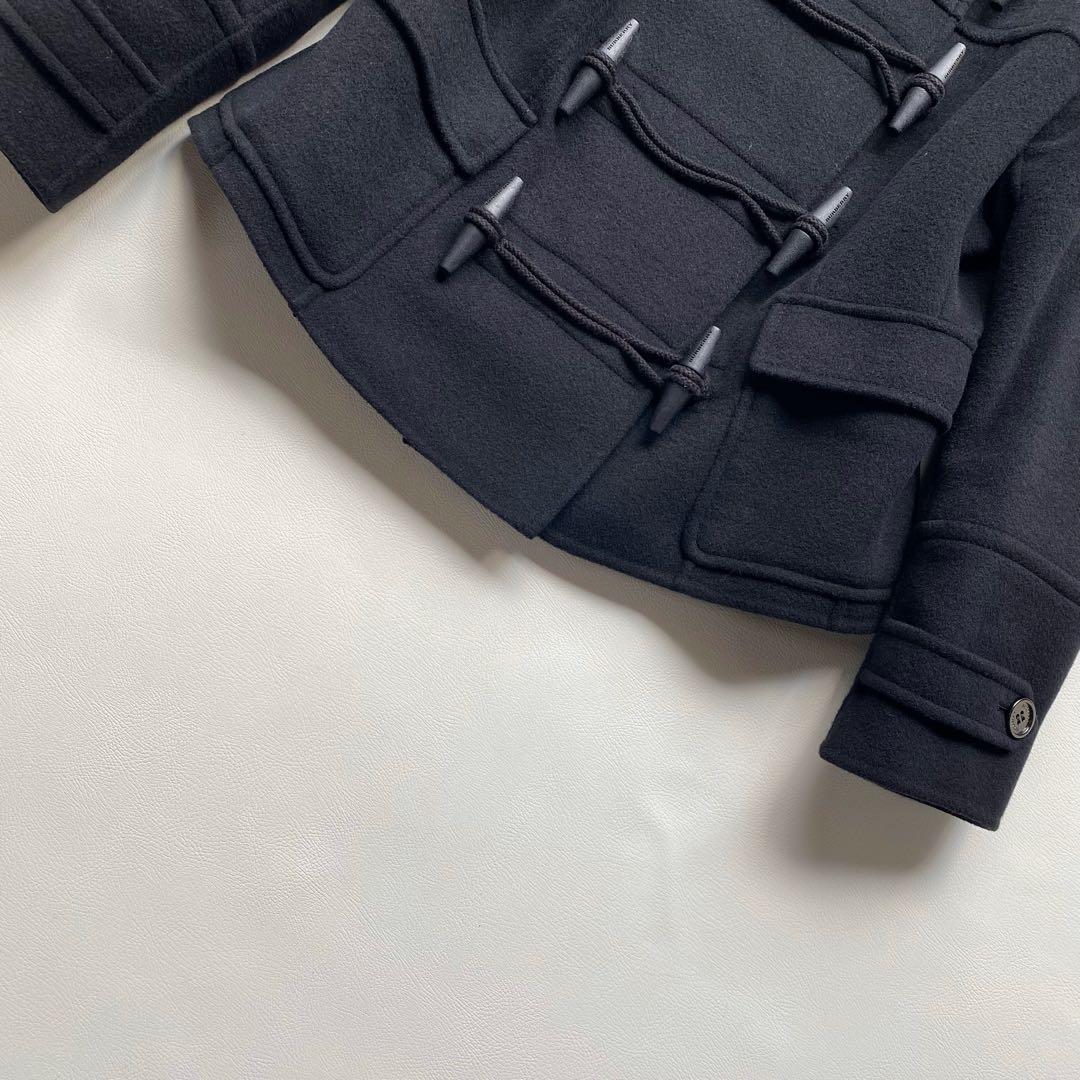 【美品/大きいサイズ44】バーバリー メガチェック ペプラム ダッフルコート 黒