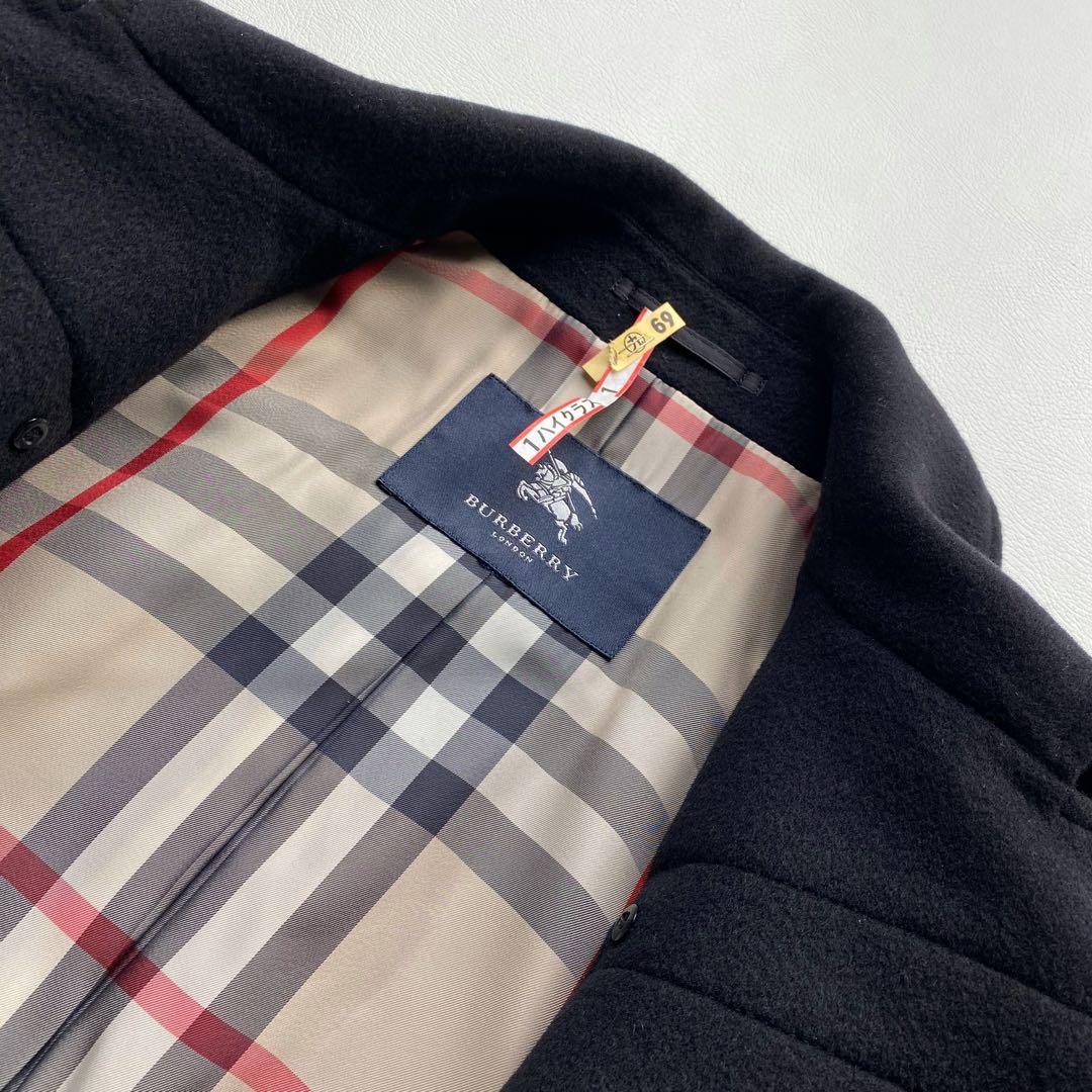 【美品/大きいサイズ44】バーバリー メガチェック ペプラム ダッフルコート 黒