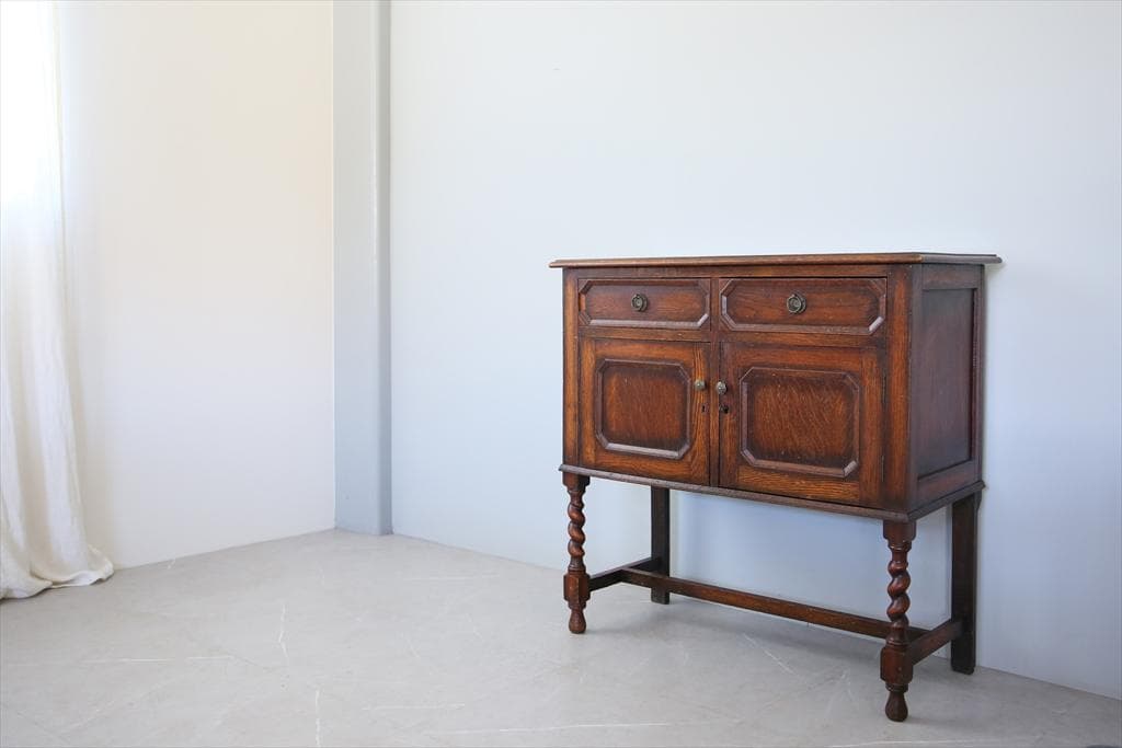 英国アンティーク木製カップボード/キャビネット/サイドボード飾り棚(89-149