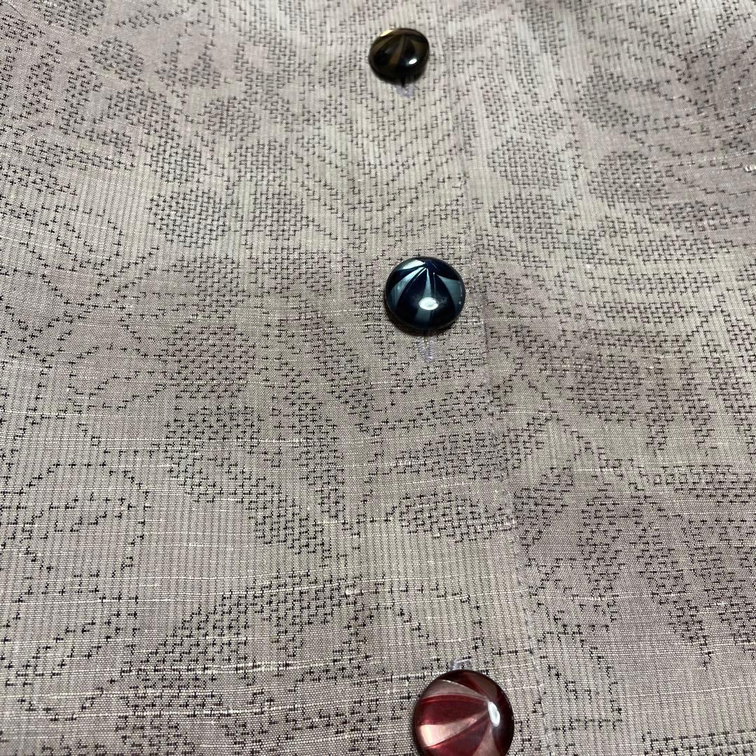 本場結城紬淡ピンクベージュ紙風船ボタン