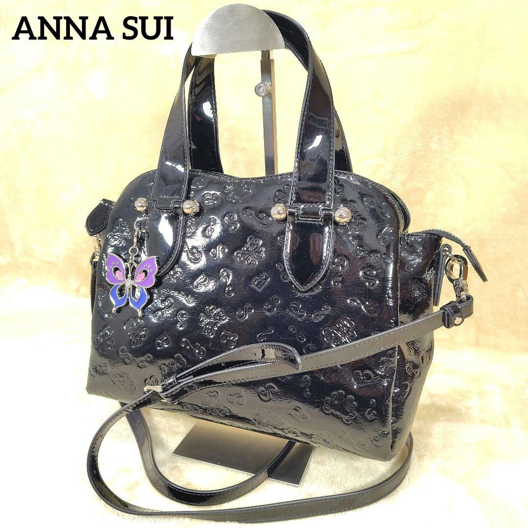 未使用級 アナスイ ショルダー ハンドバッグ バタフライ 蝶 エナメル チャーム