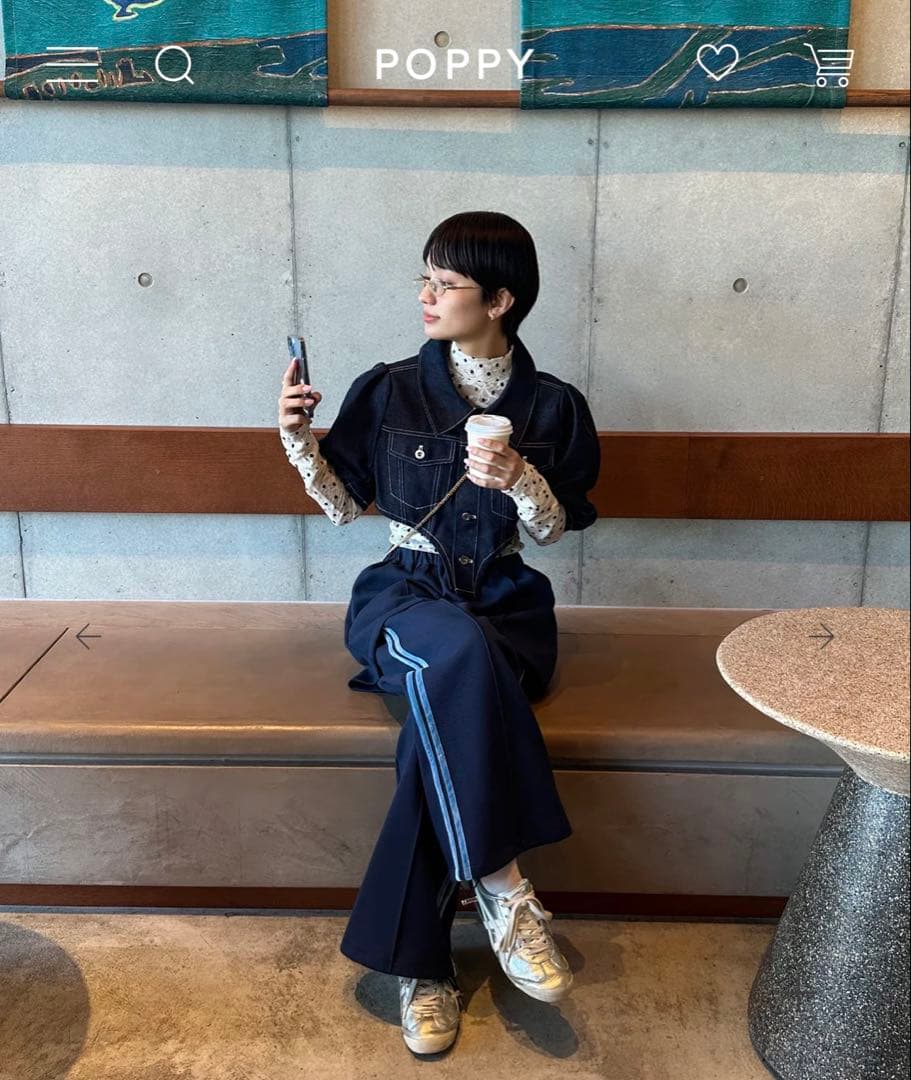 POPPYドット柄長袖トップス ハイネック