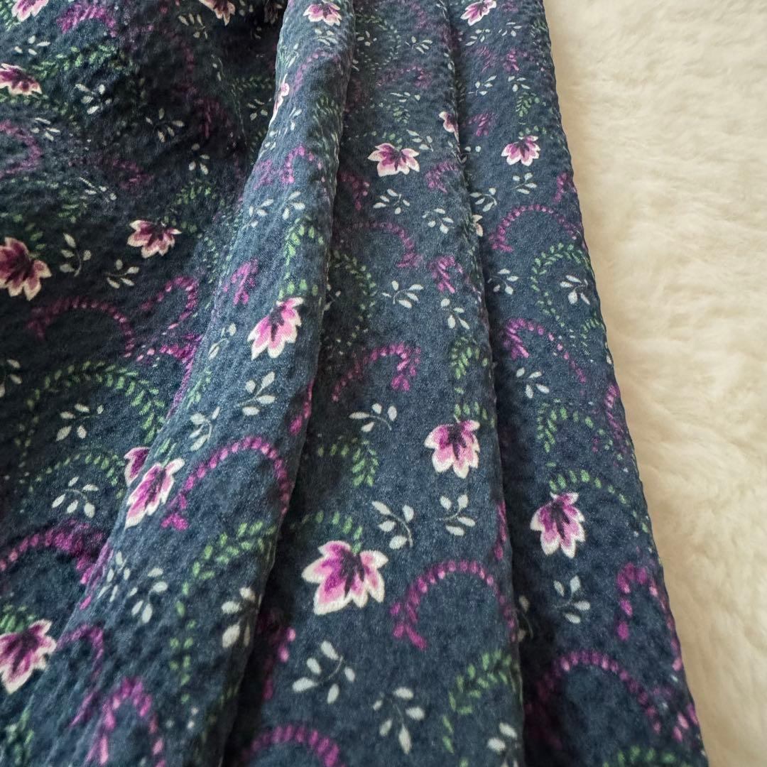 Drawer ドゥロワー シルク100% ロングワンピース 花柄　36 紺