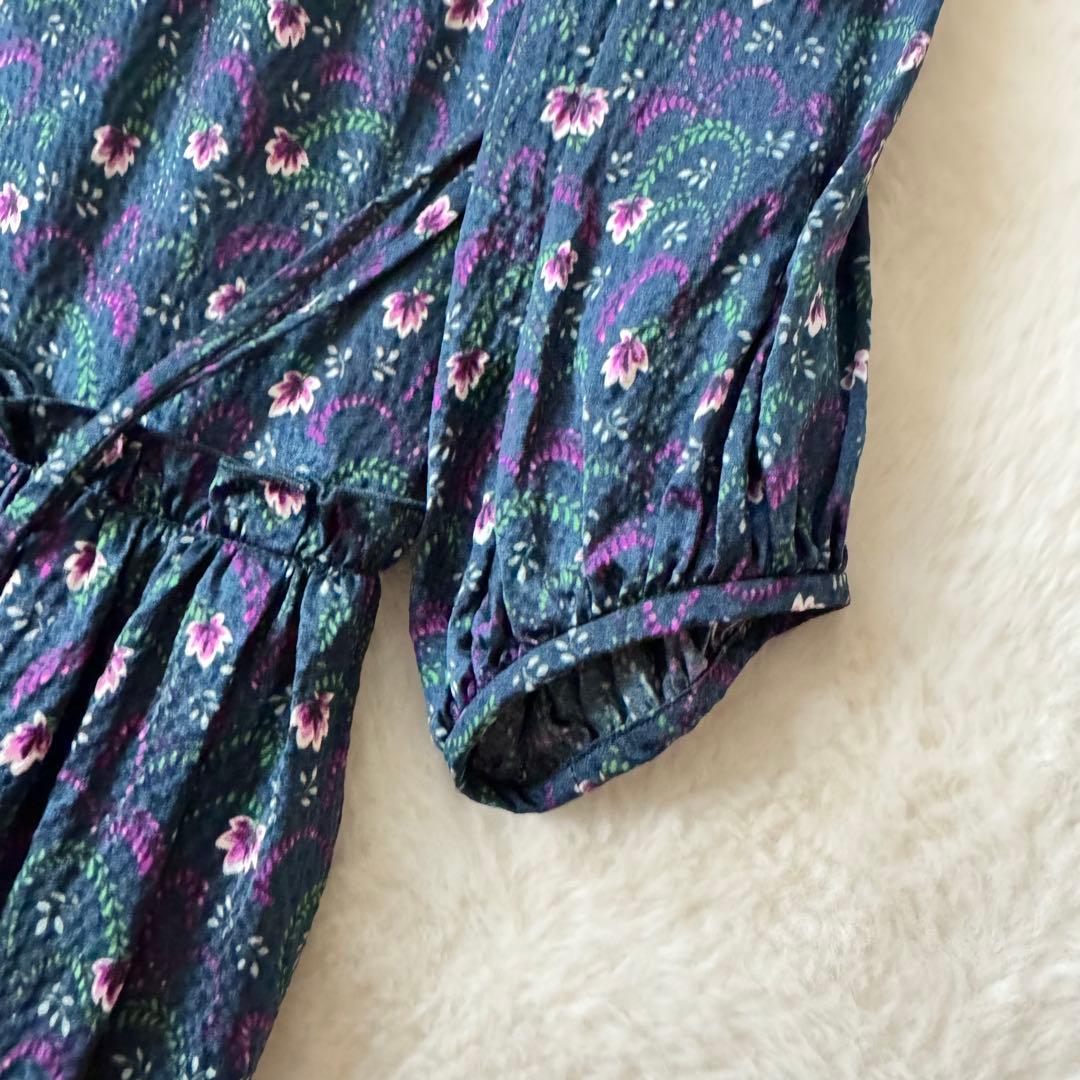 Drawer ドゥロワー シルク100% ロングワンピース 花柄　36 紺