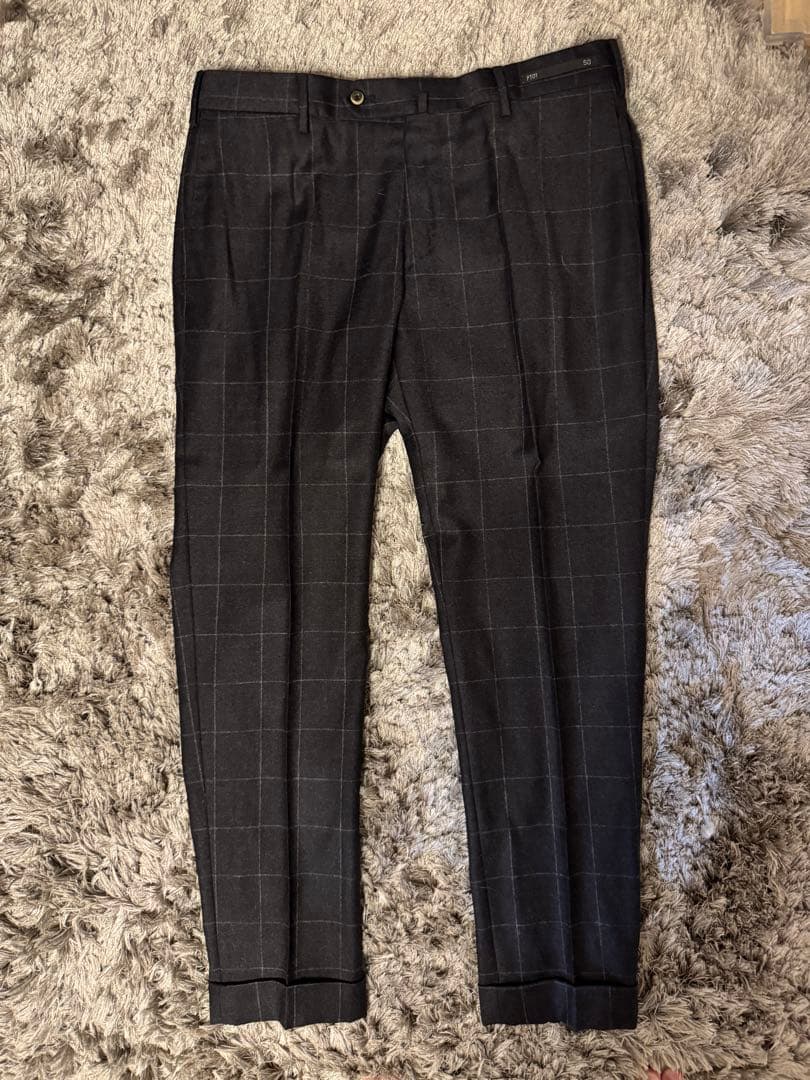 PT01 ウインドウペーン ウールフランネルスラックス 50サイズ ブラック