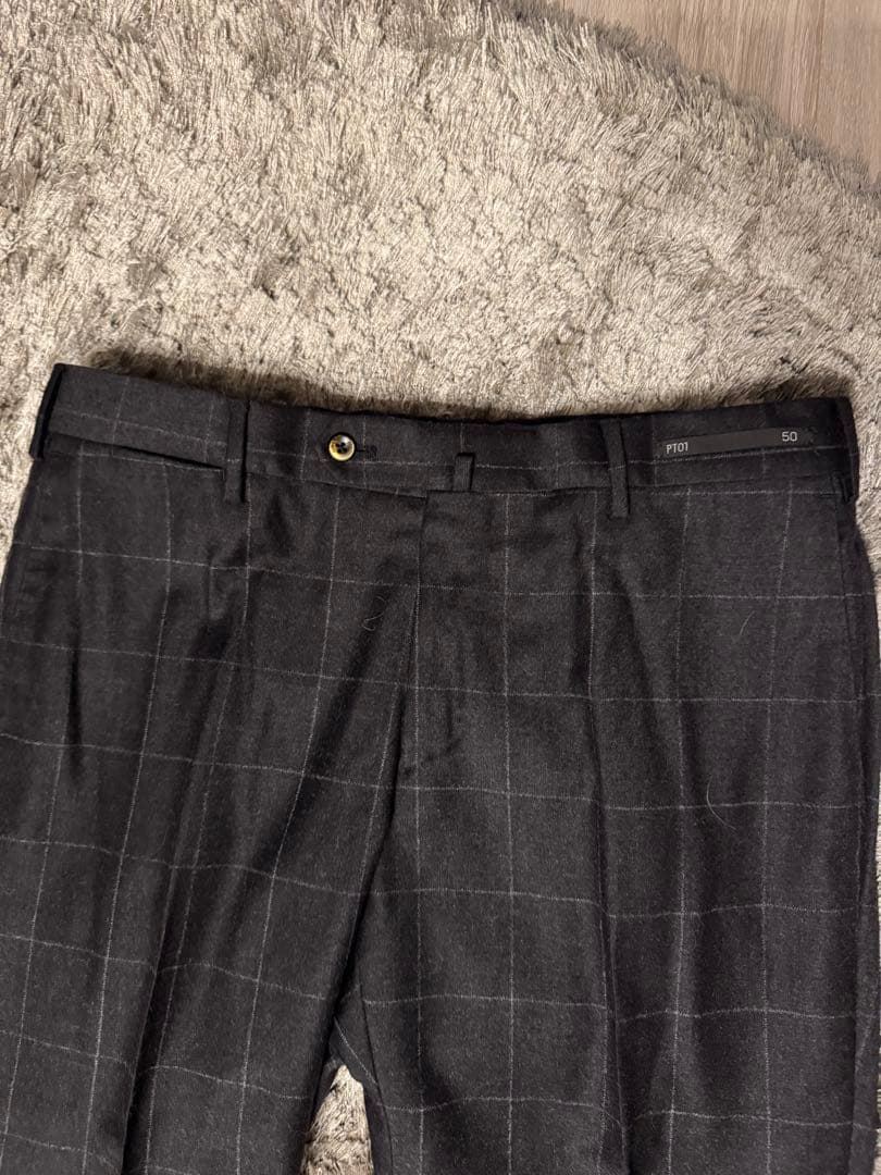 PT01 ウインドウペーン ウールフランネルスラックス 50サイズ ブラック