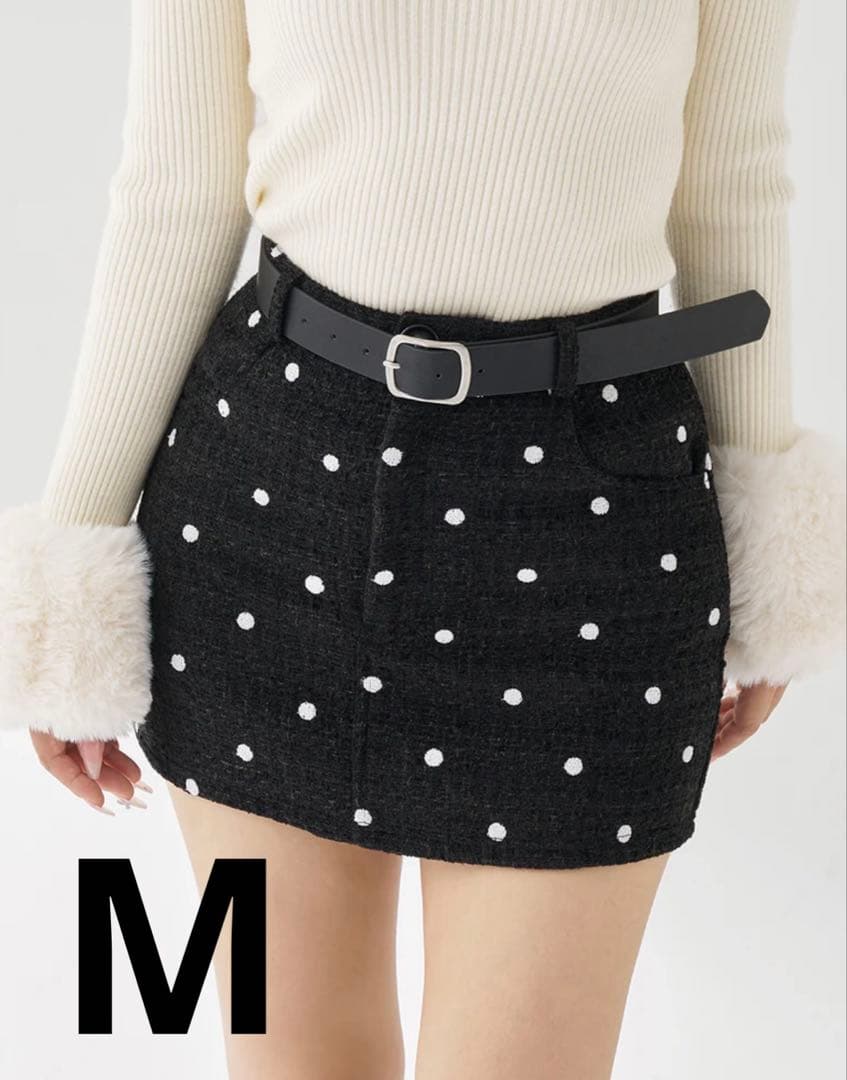 ドットツイードベルトミニスカート