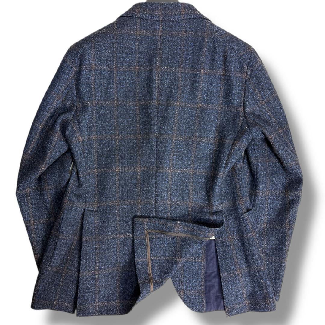 J6027 超美品 タリアトーレ カノニコ生地秋冬向けツイードジャケット 紺50