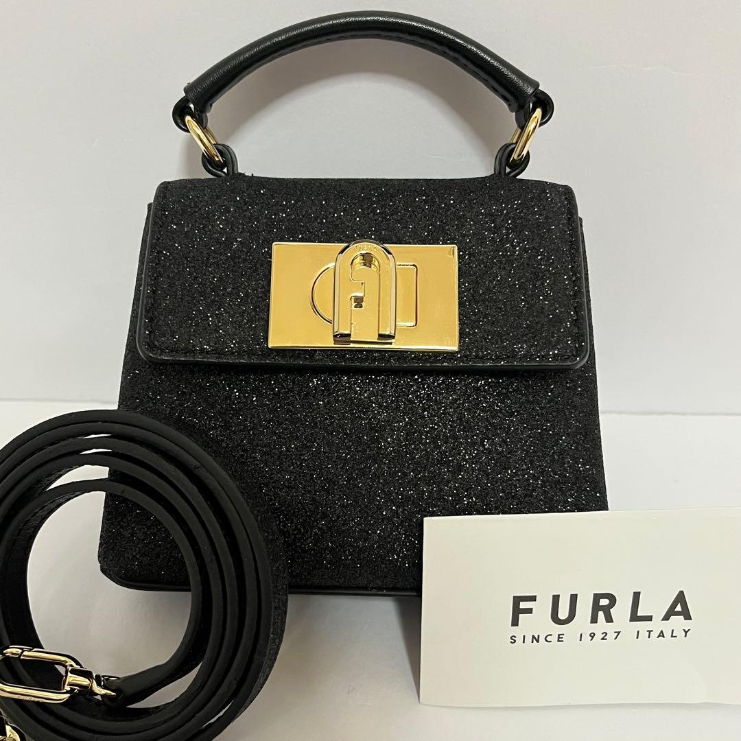 極美品✨フルラ　1927 2way ショルダーバッグ　ミニバッグ　グリッター　黒