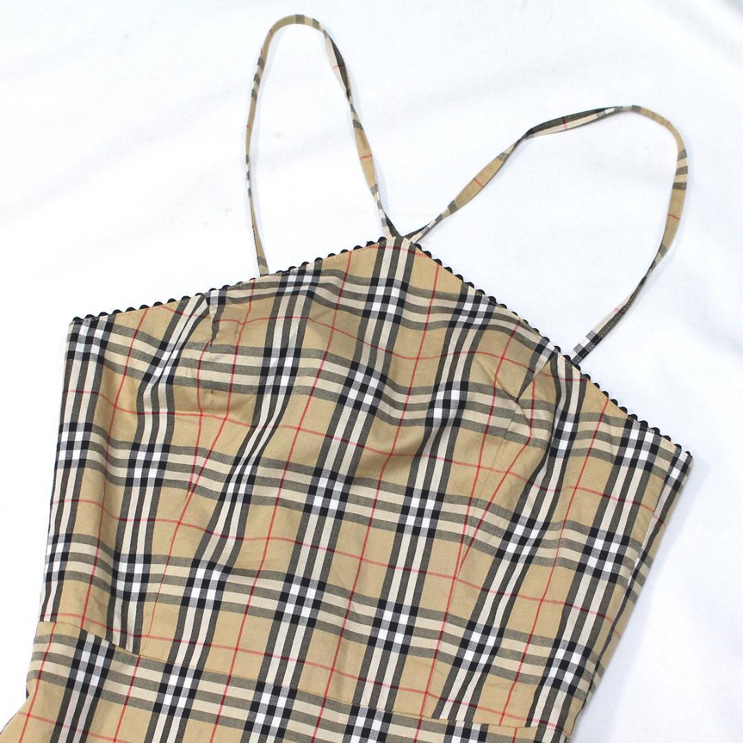 美品 バーバリー キャミソール ワンピース ミニ丈ノバチェック ベージュ 38