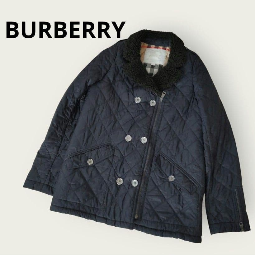 バーバリー　キルティングジャケット　ノバチェック　中綿コート　紺色　160