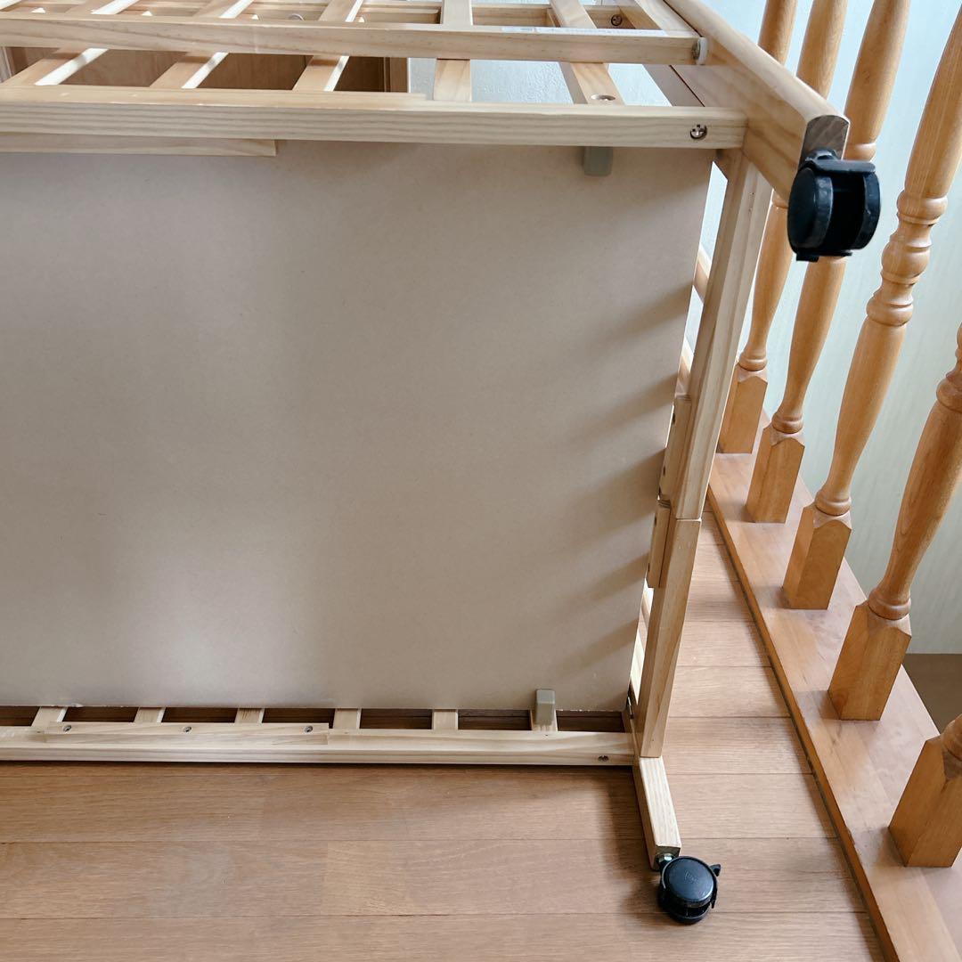 美品 大和屋 パタン折りたたみミニベビーベッド ナチュラル キャスター付き