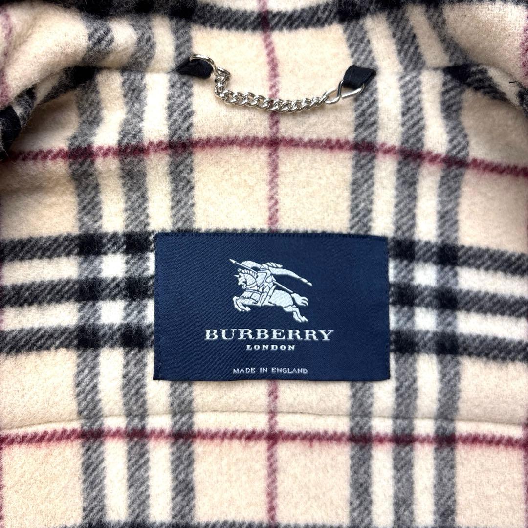 美品 バーバリー ロンドン ダッフルコート ノバチェック トグル 英国製 黒