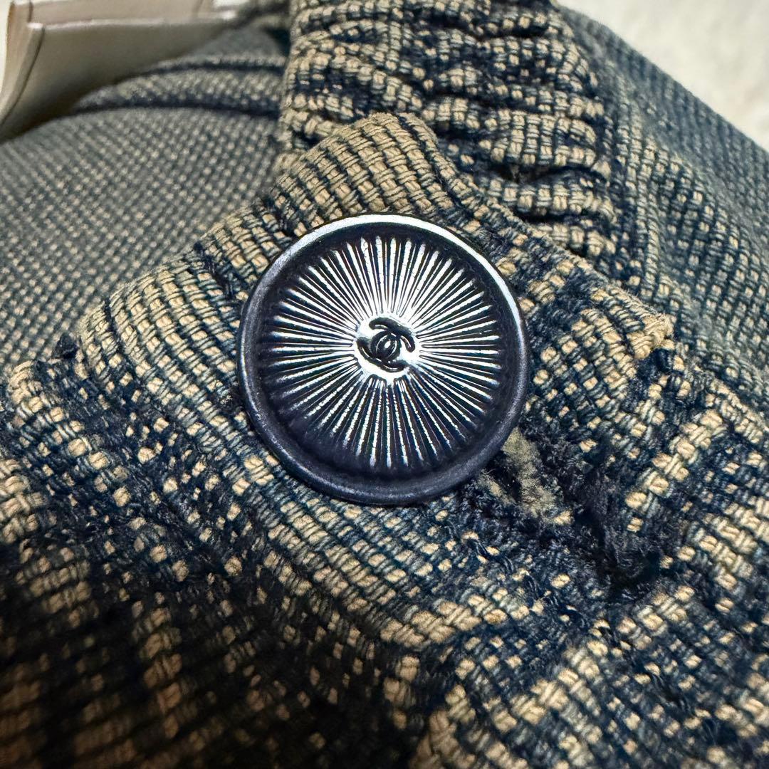 【極美品】シャネル　デニムジャケット　ノーカラー　ココボタン　ビンテージ加工　M