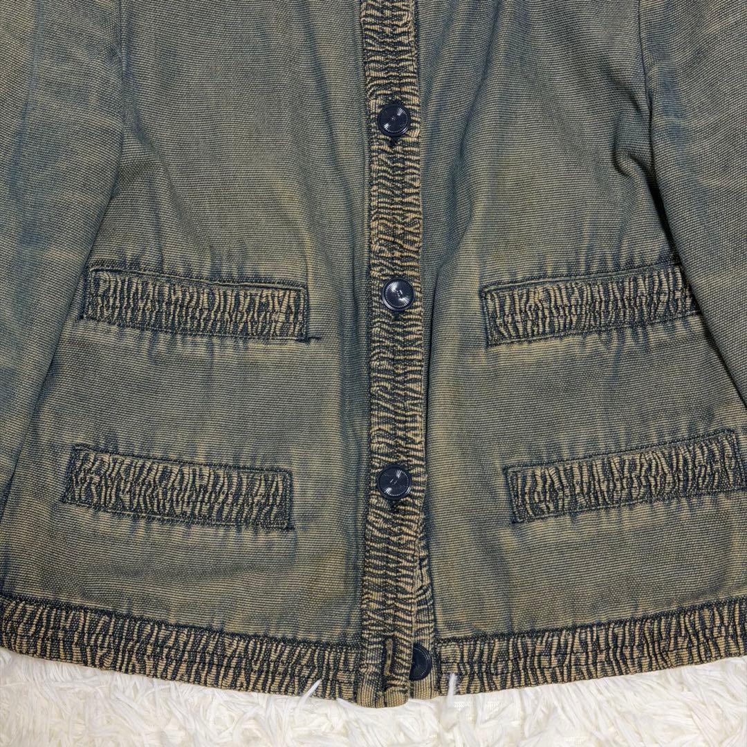 【極美品】シャネル　デニムジャケット　ノーカラー　ココボタン　ビンテージ加工　M