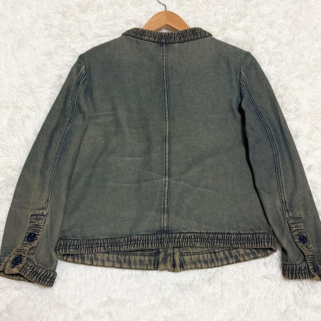 【極美品】シャネル　デニムジャケット　ノーカラー　ココボタン　ビンテージ加工　M