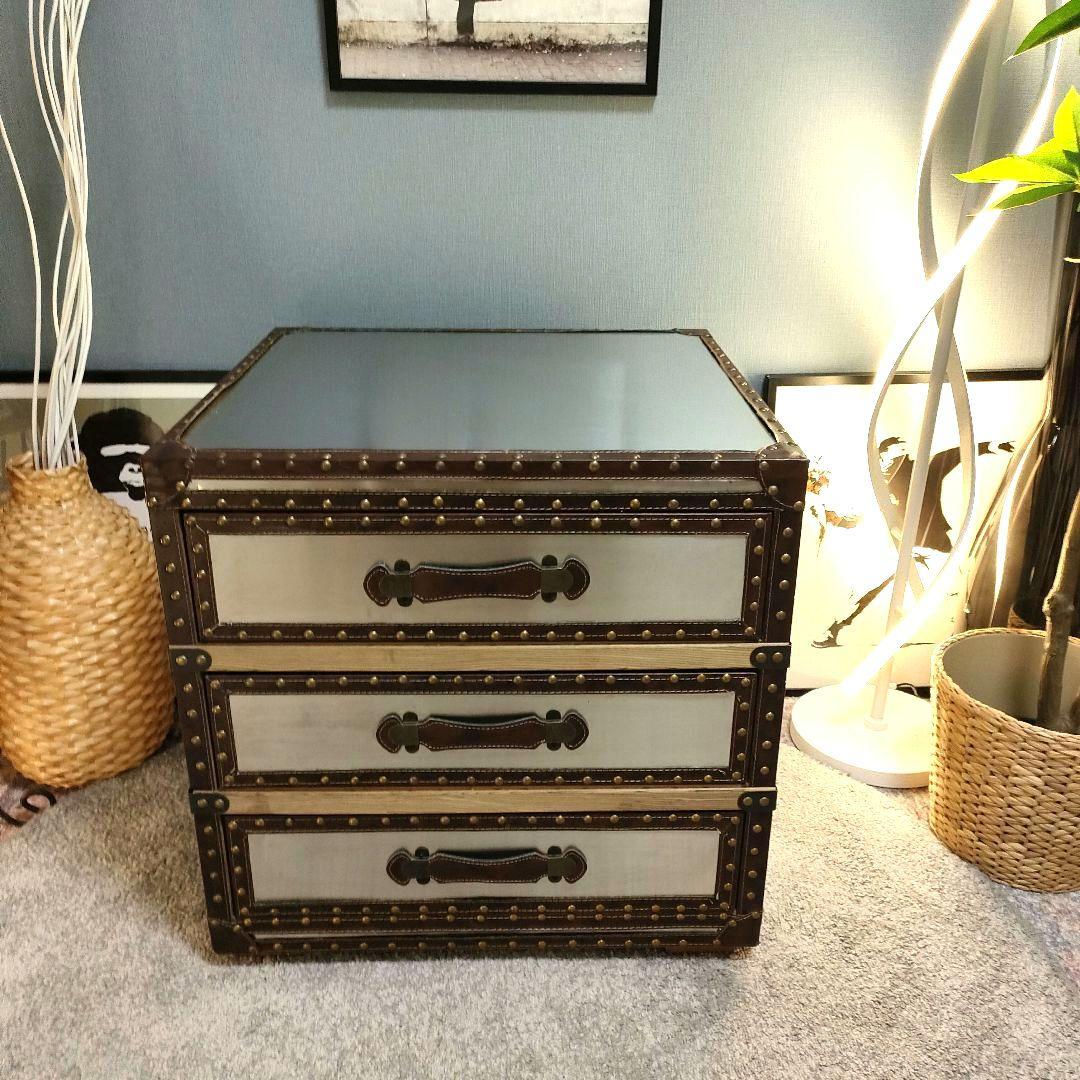 【hi hat】 ヴィンテージ調 スチールレザート チェスト