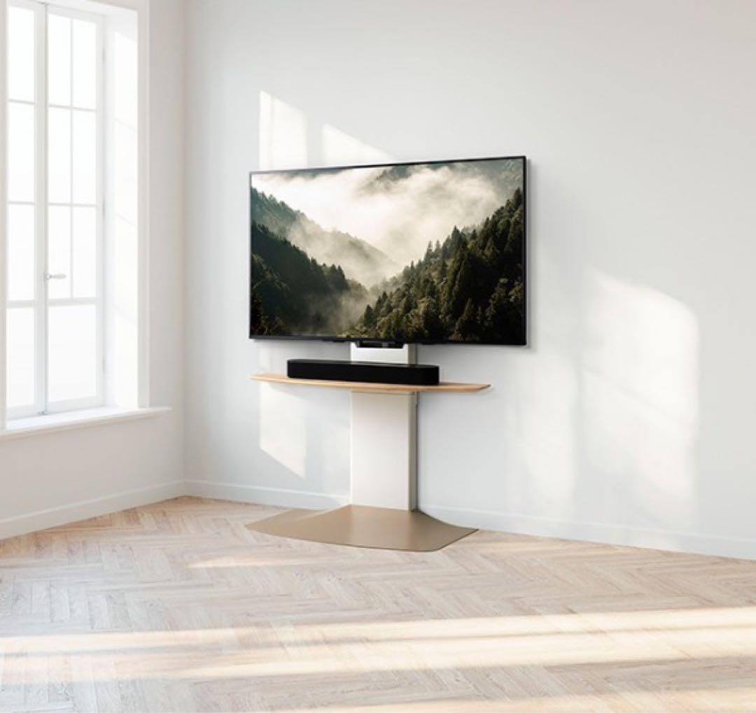 無垢棚板付き 壁寄せテレビスタンド