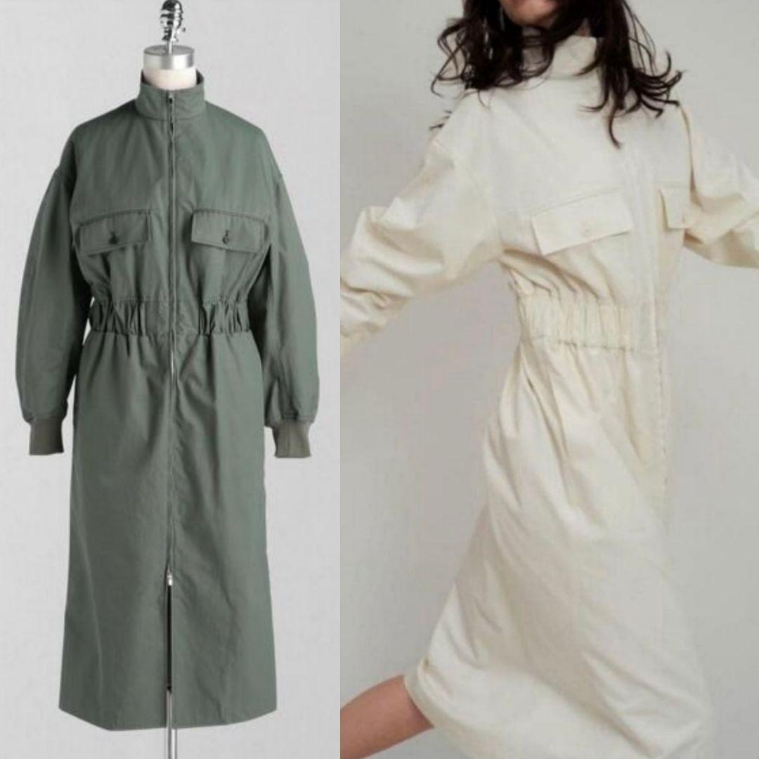 美品 LOEFF コットン ギャバ MA-1 ワンピース カーキ 1