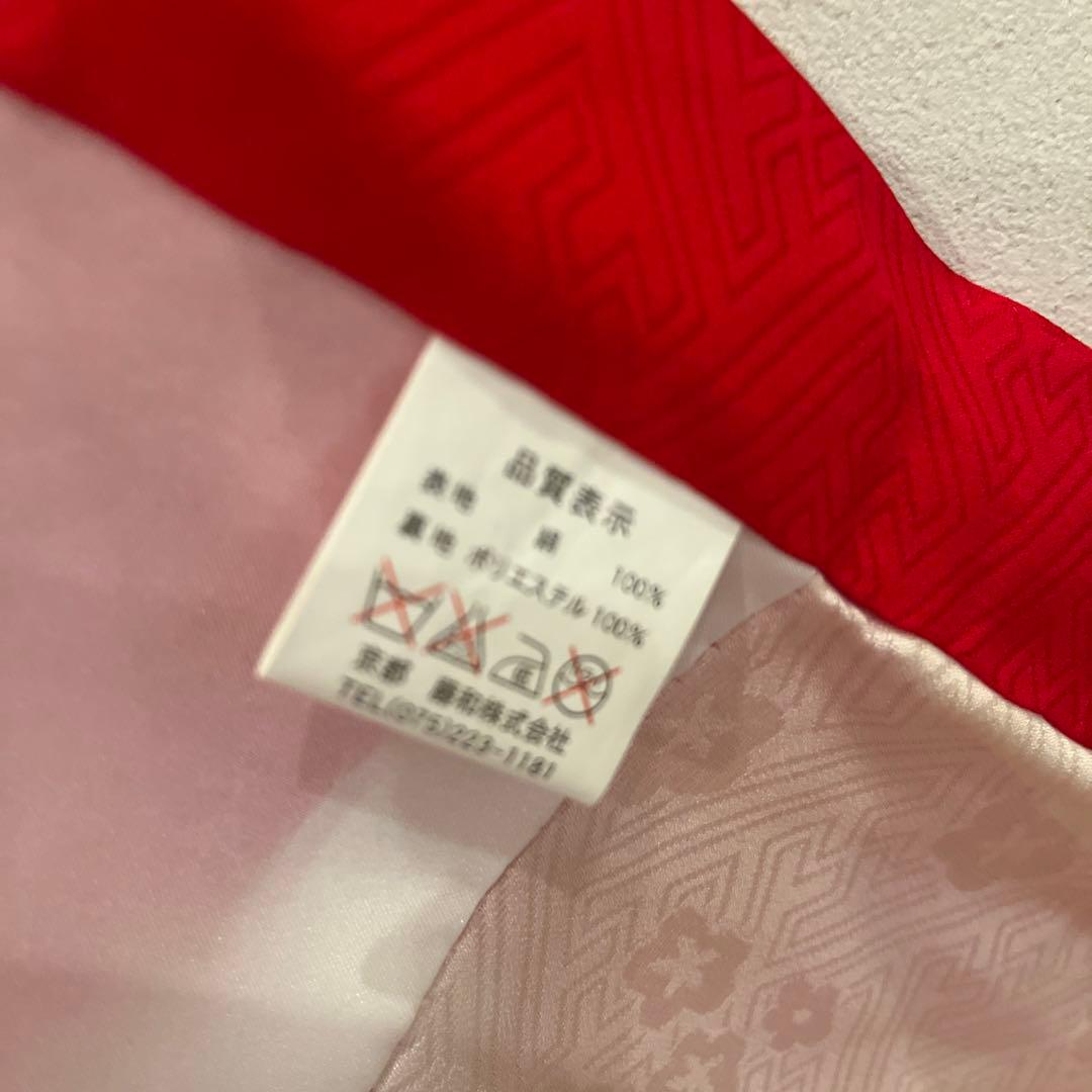 お宮参り　産着　祝着　女の子　襦袢付き 赤地に鞠と熨斗・桜吹雪　正絹