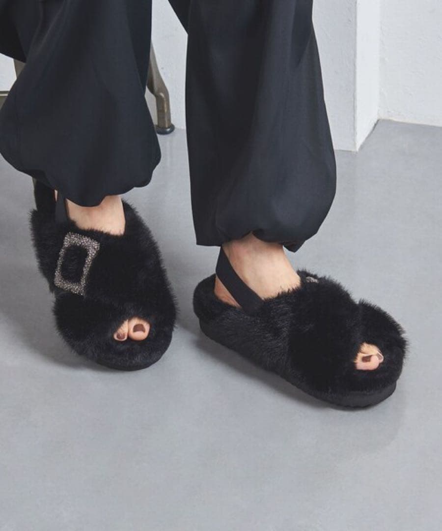 ユナイテッド アローズ ビジューフェイクファーバックストラップサンダル　37