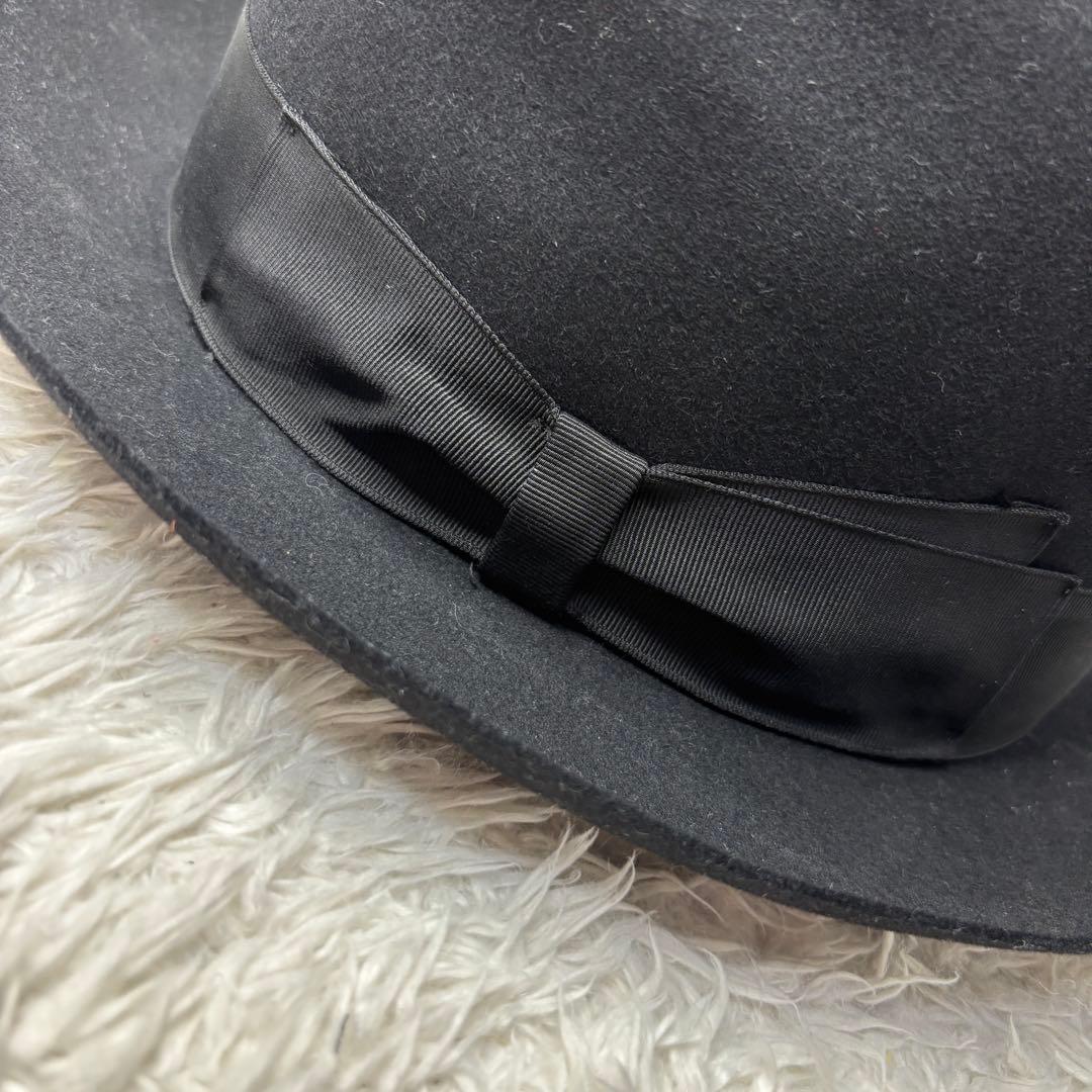 【美品】ボルサリーノ 中折れハット ラビット フェルト 黒 60サイズ