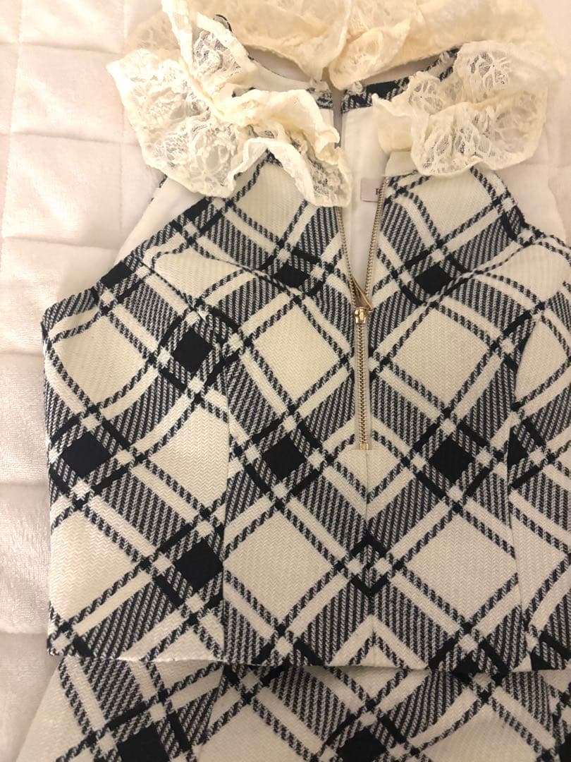 ROBE de FLEURS アイボリー・チェック ミニドレス S