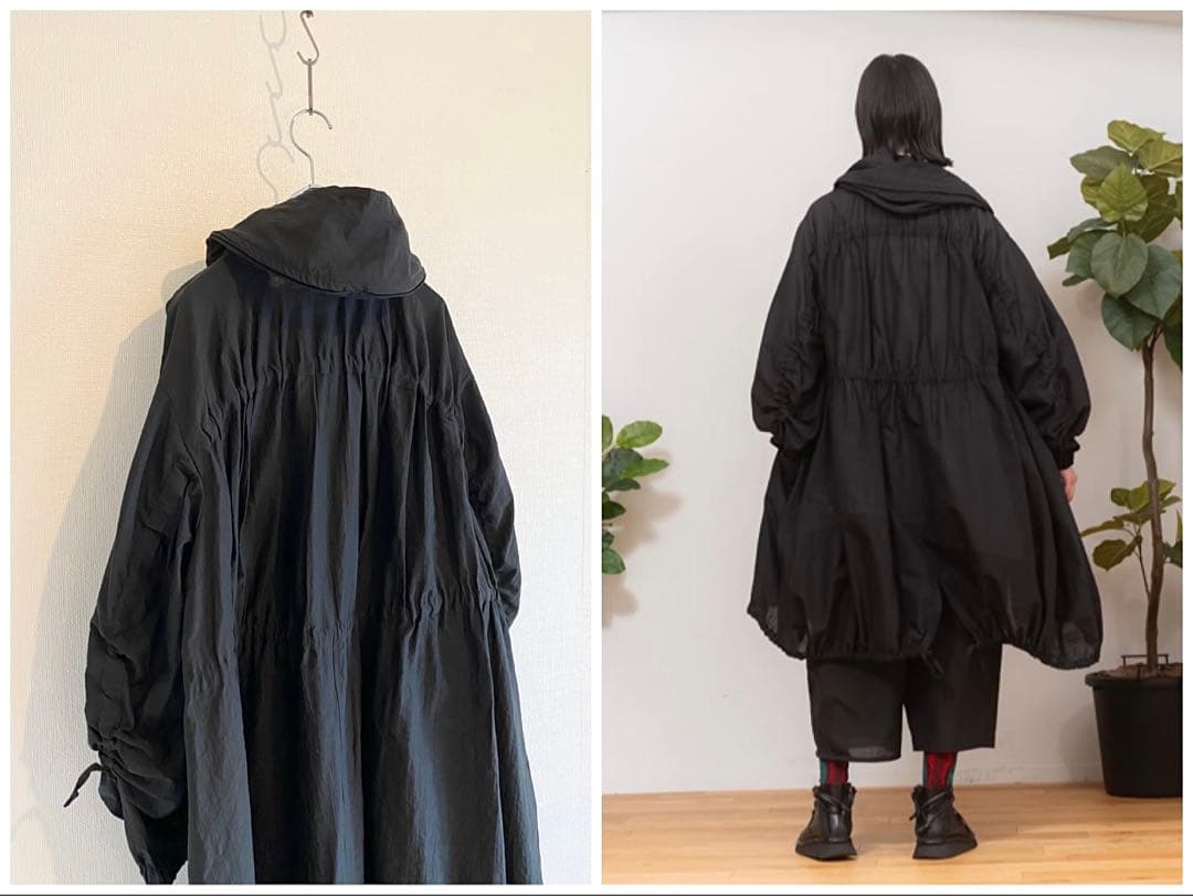 美品 定価88000円 2024AW 慈雨 ギャザーモッズコート 黒 ゆったり