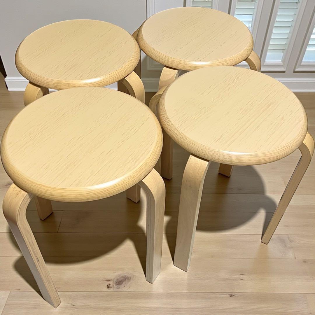 木製曲木チェア スツール スタッキング ナチュラル 4脚セット　不二貿易