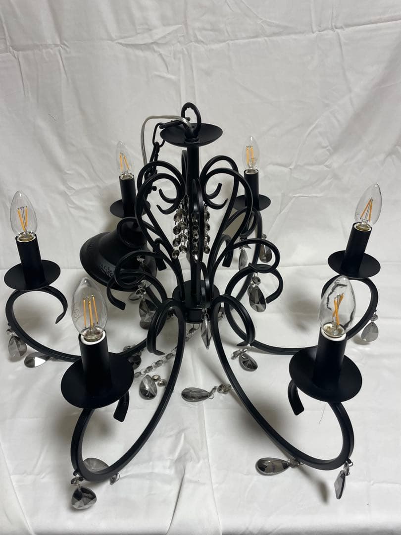 6灯 シャンデリア ルイーズ MU-RA系 ブラック カフェ 美容院 LED対応