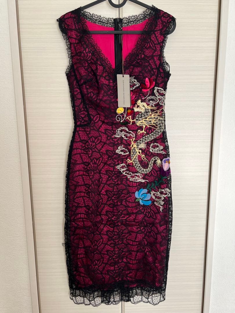 刺繍 レース ノースリーブドレス