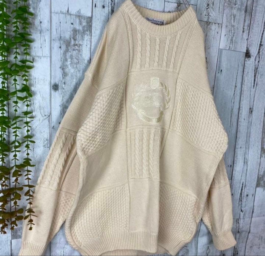 超激レア　Burberry's コットンニット　イギリス製　編み込み　刺繍ロゴ