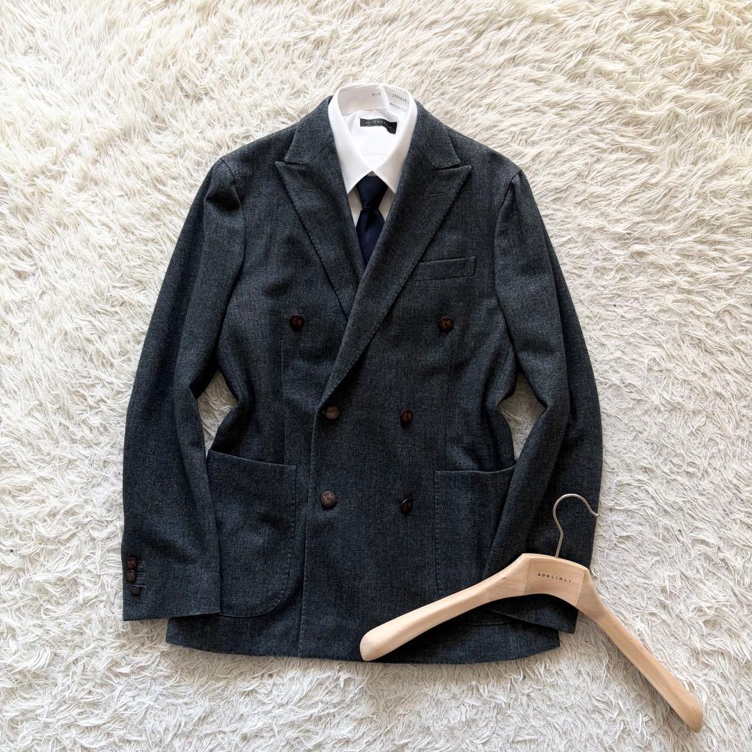 <美品>BOGLIOLI DOVERカシミヤ ダークグレー ダブルジャケット44