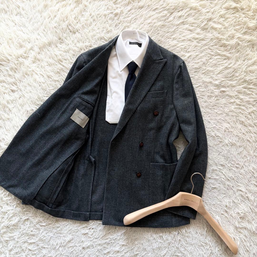 <美品>BOGLIOLI DOVERカシミヤ ダークグレー ダブルジャケット44