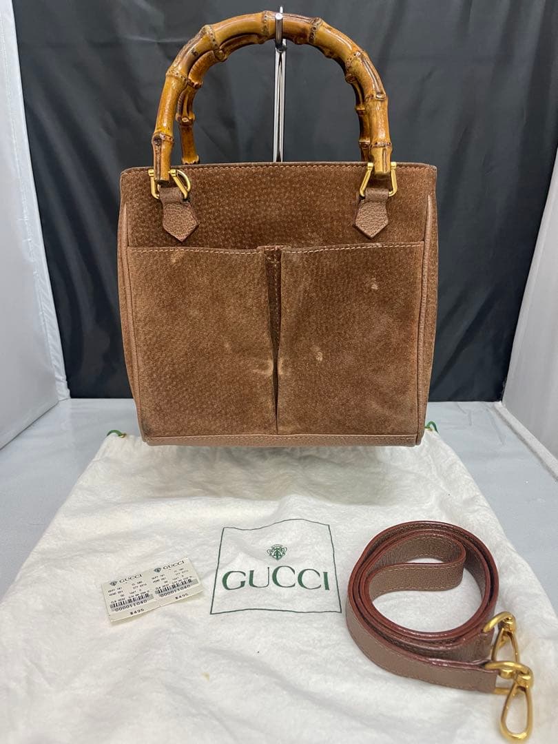 GUCCI グッチ　バンブー　スエード　ブラウン　ショルダー　バンド　2way