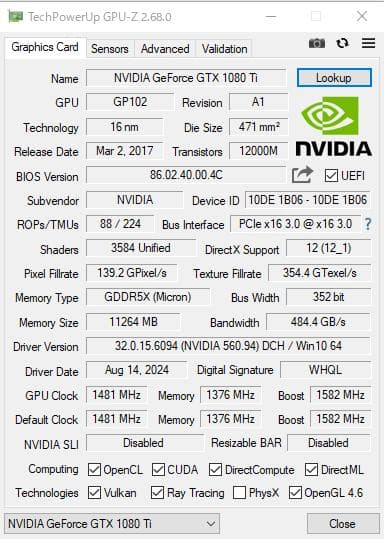 NVIDIA GEFORCE GTX 1080Ti 11GB グラフィックボード