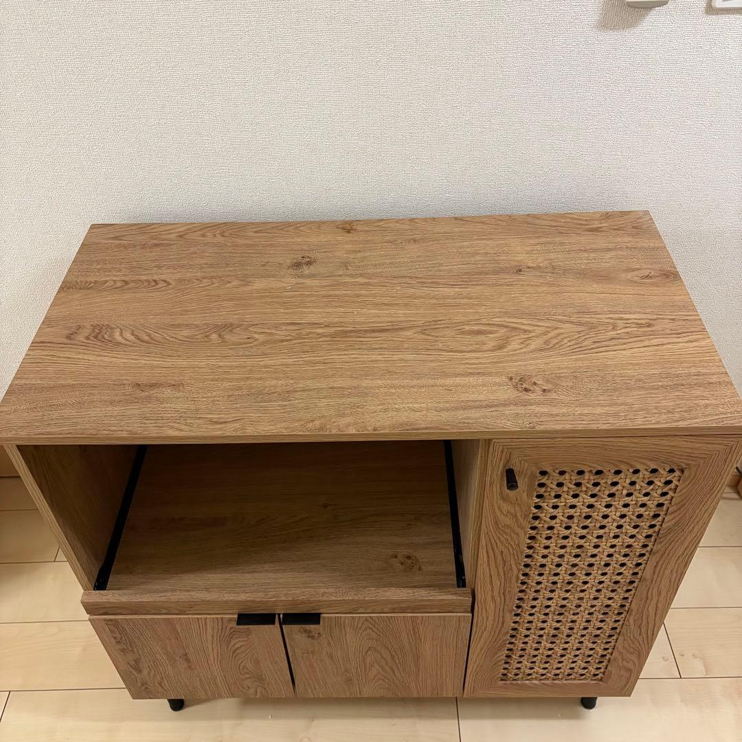 LOWYAロータイプ キッチンカウンター キッチンキャビネット 木製 ラタン調