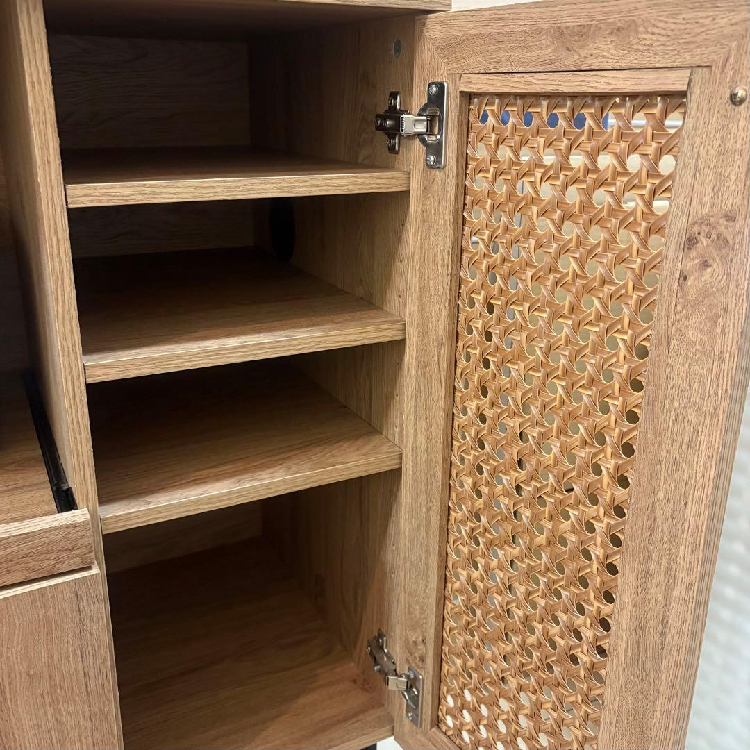 LOWYAロータイプ キッチンカウンター キッチンキャビネット 木製 ラタン調