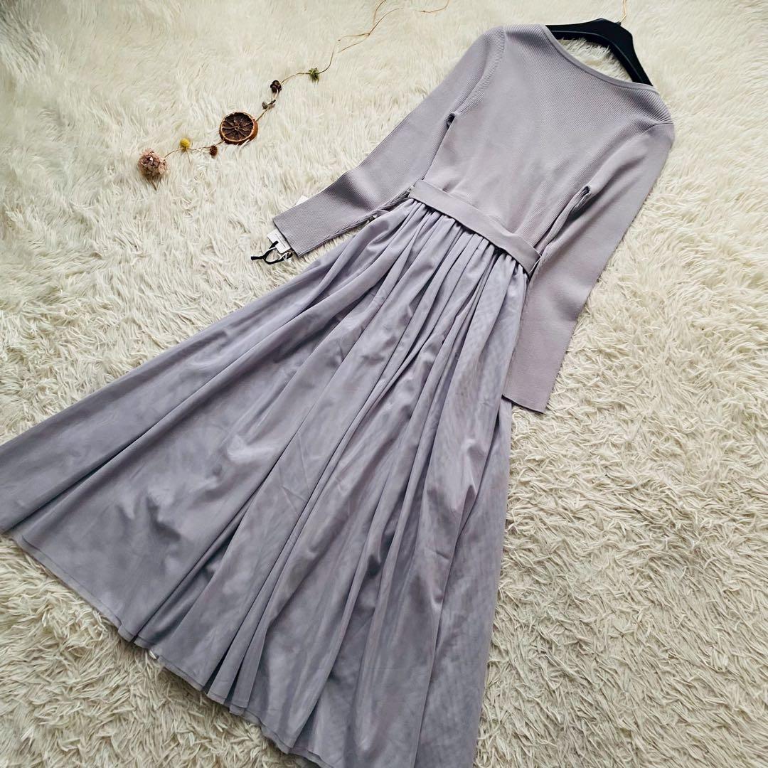 グレースコンチネンタル●未使用タグ付●24SS チュール×ニットドッキングドレス